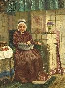 August Allebe Old woman by a hearth oil painting picture wholesale